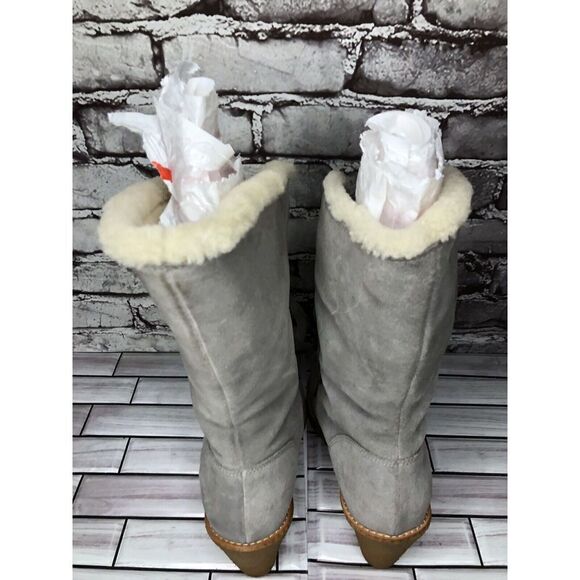Cole Haan Waterproof Gray Suede Shearling Wedge Comfort Winter Boots Women Sz 9B - Picture 11 of 16
